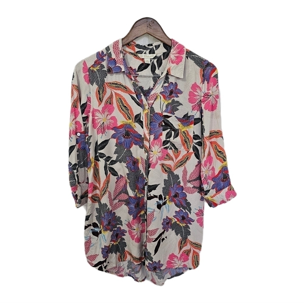 Hibiscus Floral Multicolor Button Shirt Top size medium